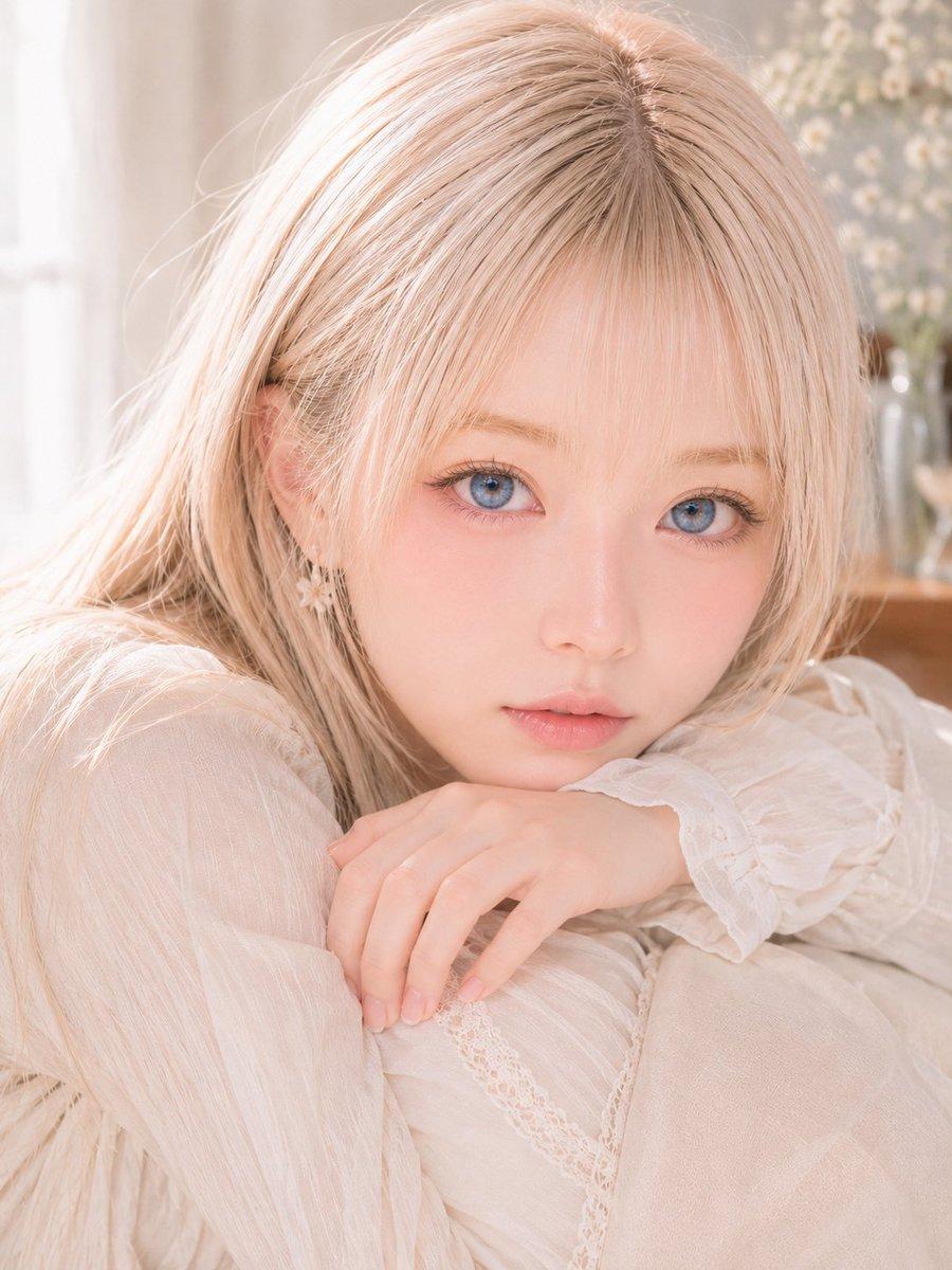 Soft Blonde Portrait With Face Censor - AI image template preview