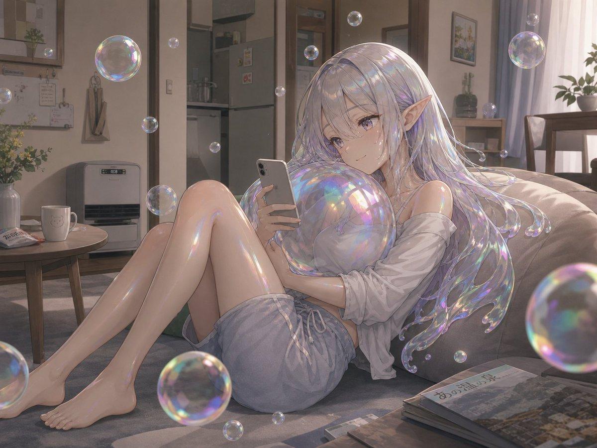 Soap Bubble Elf in Cozy Apartment - AI image template preview