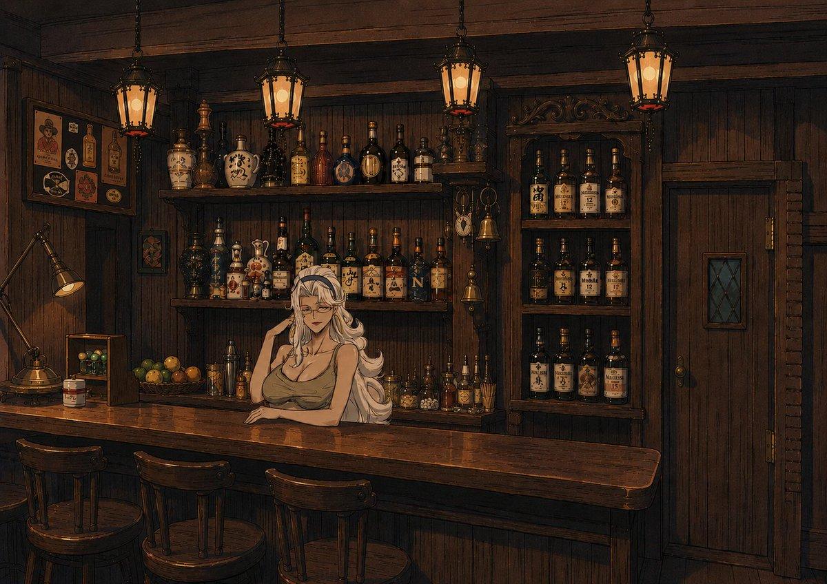 Warm Anime Vintage Bar Interior - AI image template preview