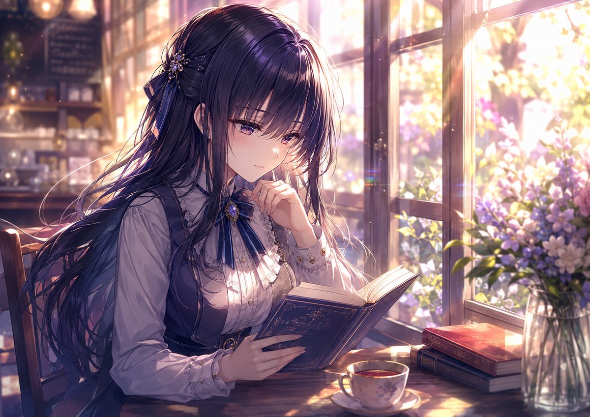 Sunlit Anime Café Reader - AI image template preview