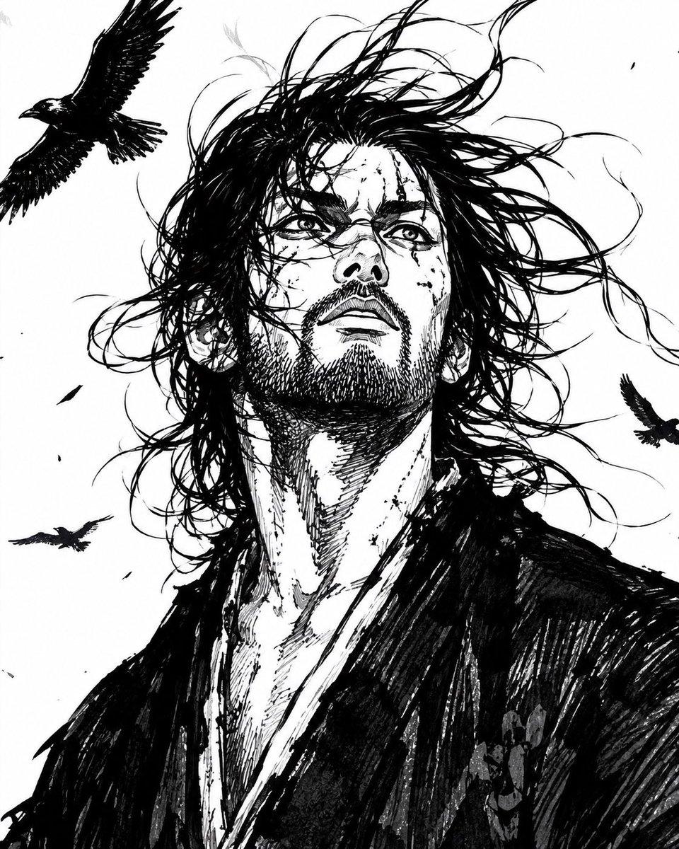Windblown Ink Samurai Portrait - AI image template preview