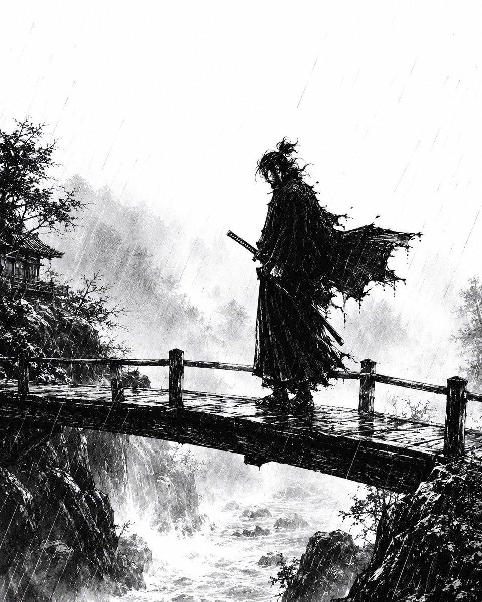Rainstorm Ronin Bridge Scene - AI image template preview