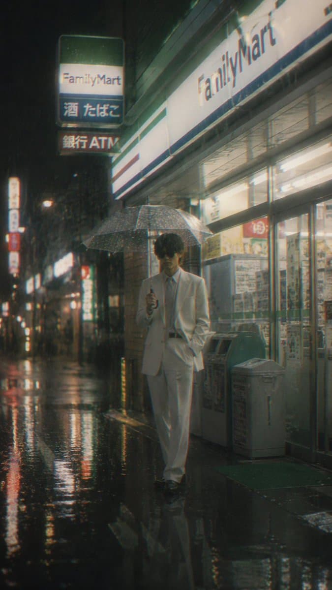 Rainy FamilyMart Noir Portrait - AI image template preview