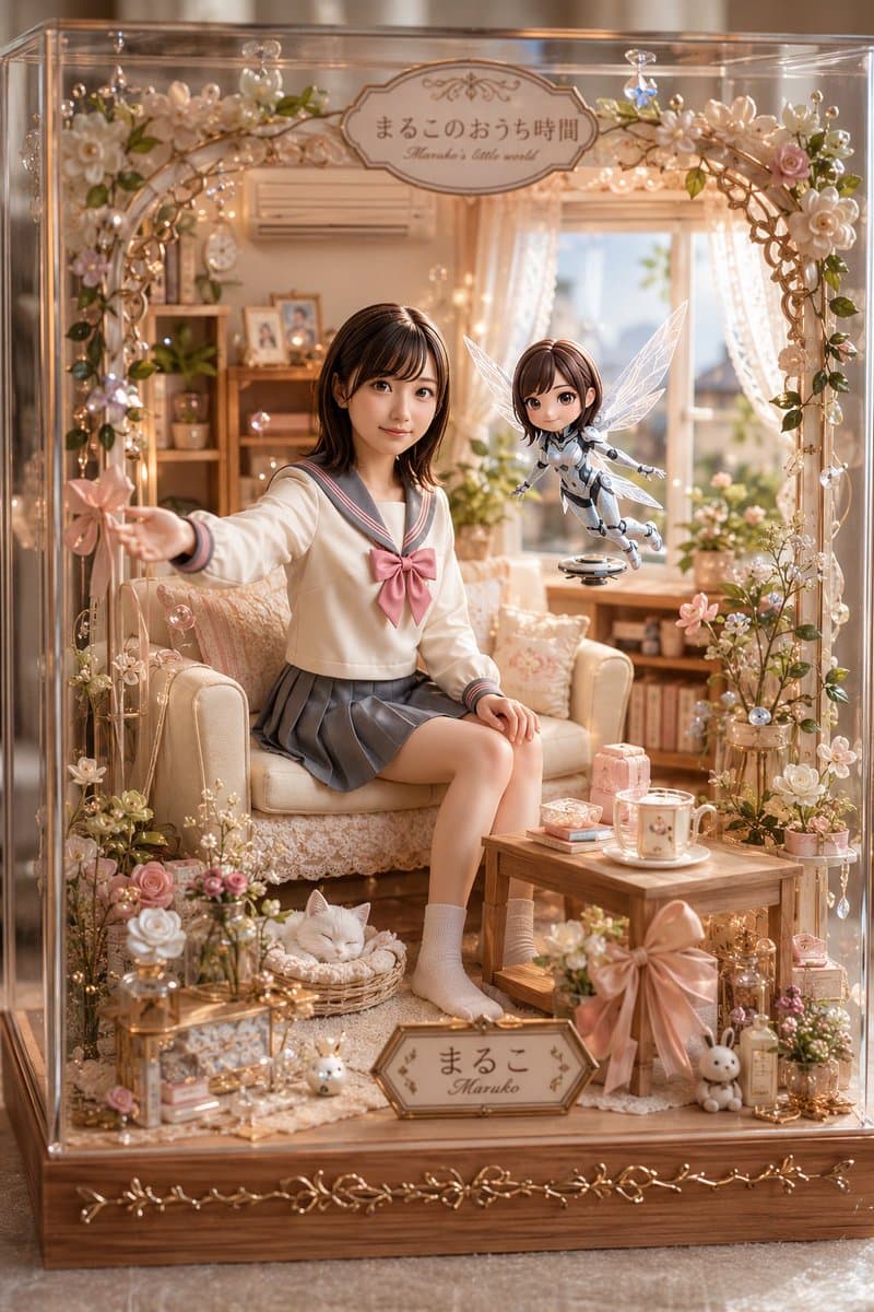 Kawaii Glass Dollhouse Diorama - AI image template preview