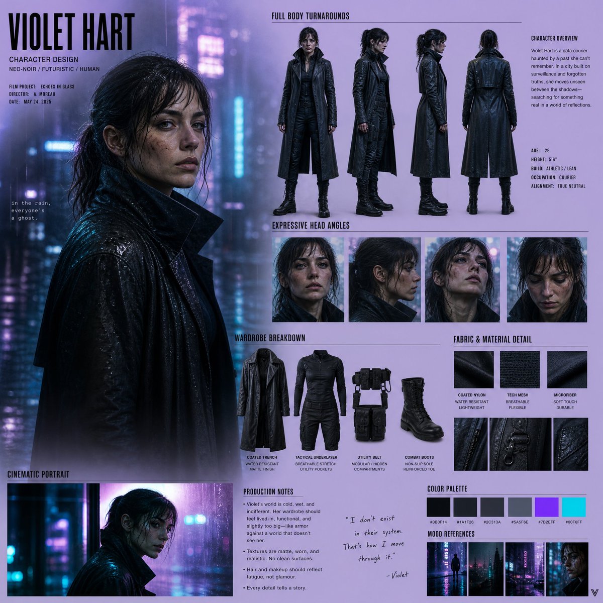 Neo-Noir Character Design Board - AI image template preview