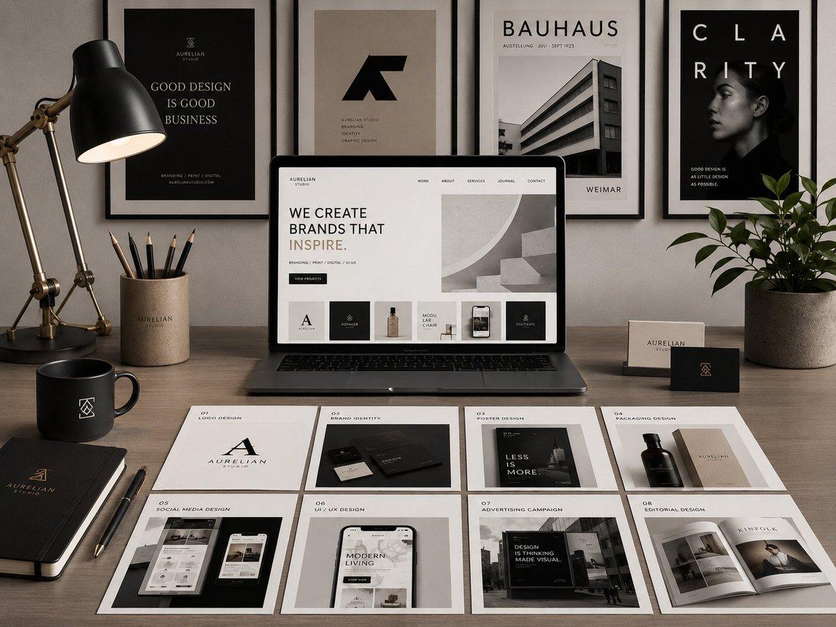 Premium Graphic Design Portfolio Mockup - AI image template preview