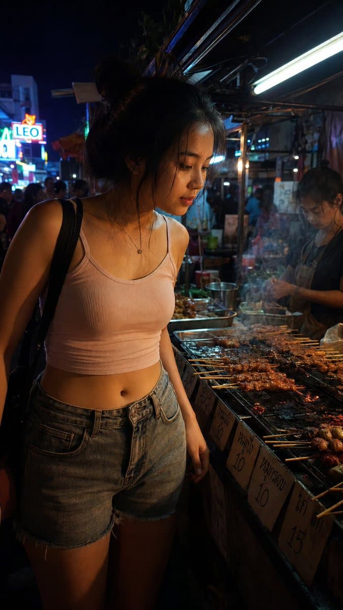 Bangkok Night Market Street Photography - AI image template preview