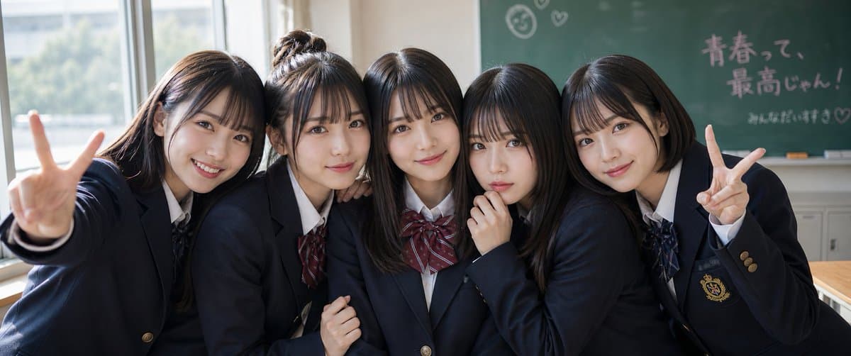 Japanese Schoolgirls Ultra Wide Wallpaper - AI image template preview