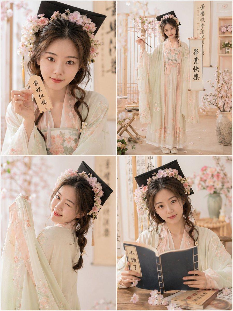 Playful Hanfu Graduation Photo Grid - AI image template preview