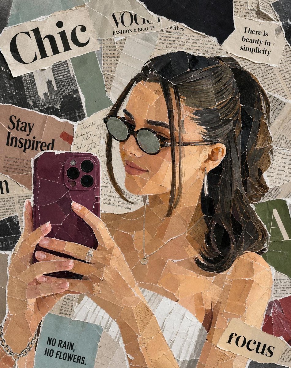 Stylish Woman Mirror Selfie Collage - AI image template preview
