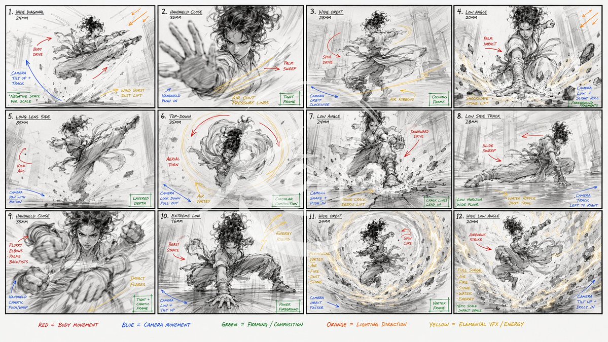 Kung Fu Action Storyboard - AI image template preview