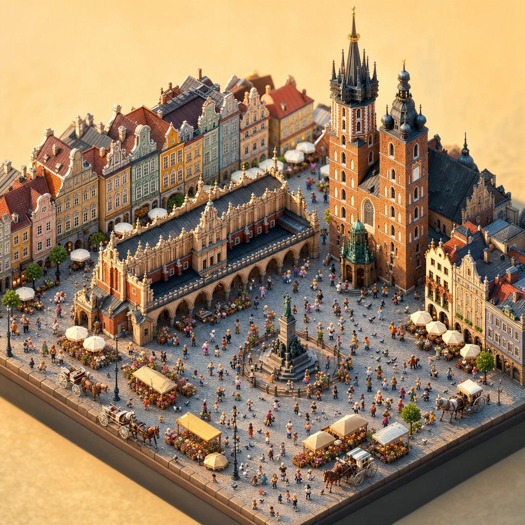 Isometric Krakow Market Square Diorama - AI image template preview