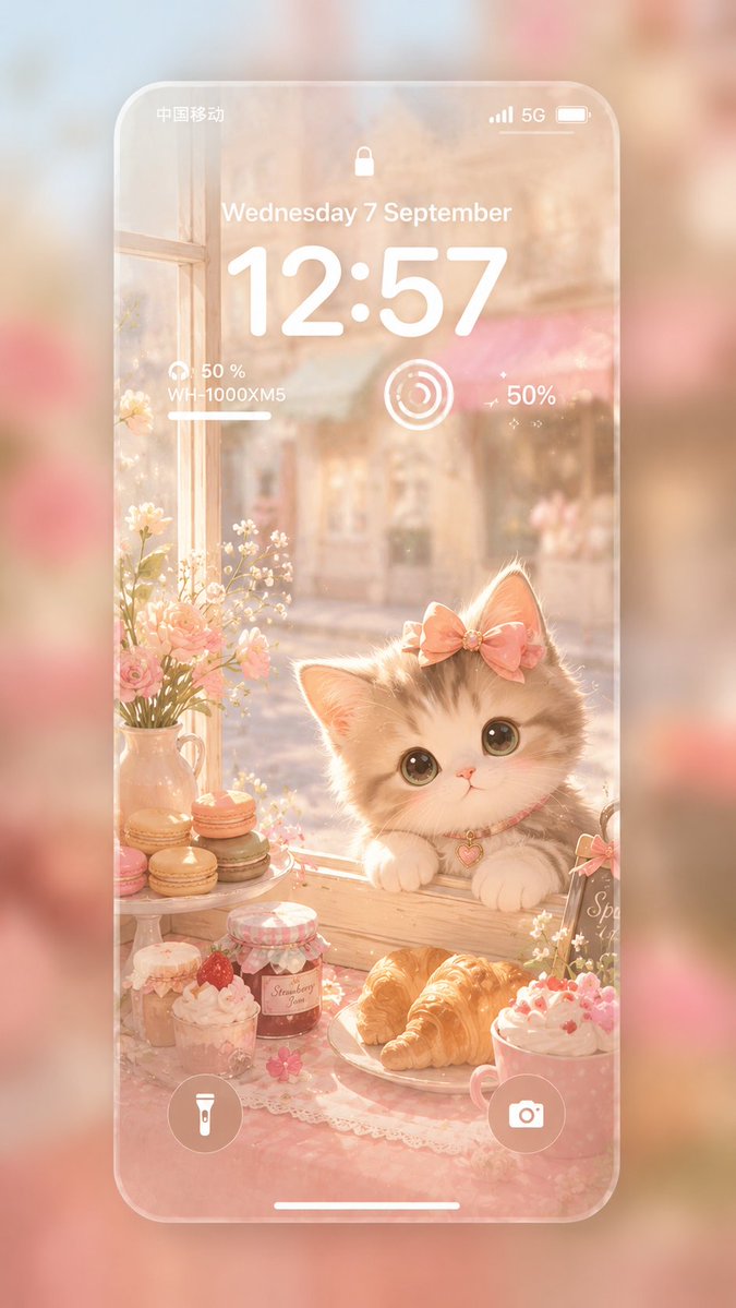 Pastel Kitten Café iPhone Lock Screen - AI image template preview