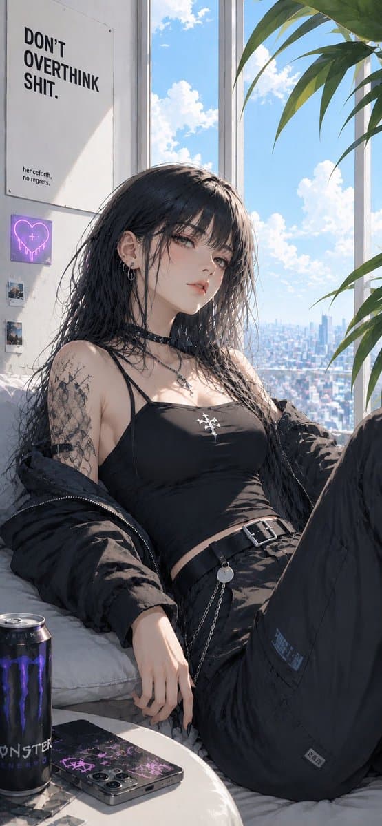 Goth Girl by City Window - AI image template preview