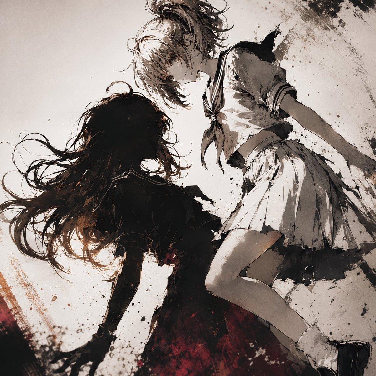 Two Girls in Ink Storm - AI image template preview