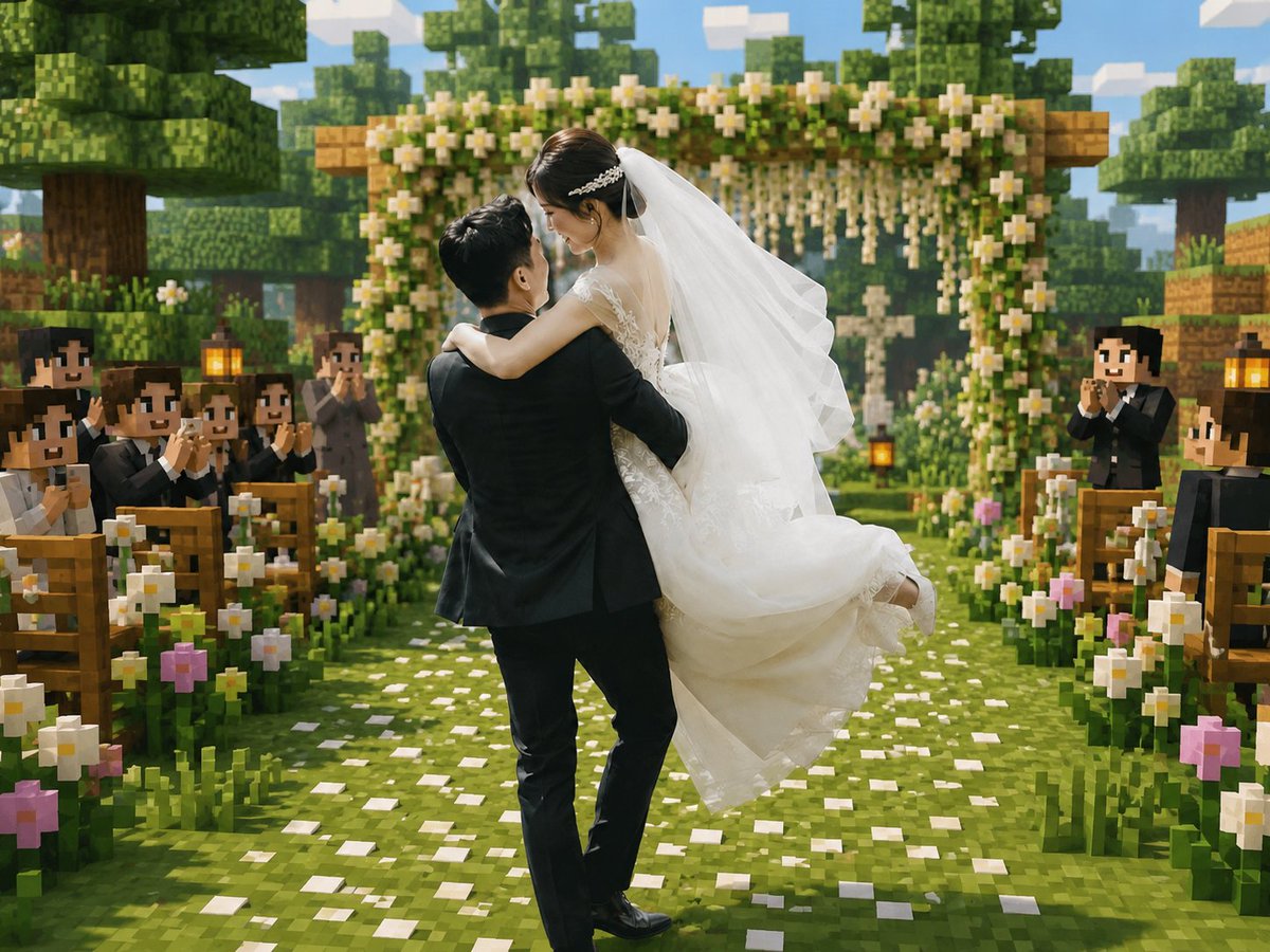 Minecraft Voxel Wedding Ceremony - AI image template preview