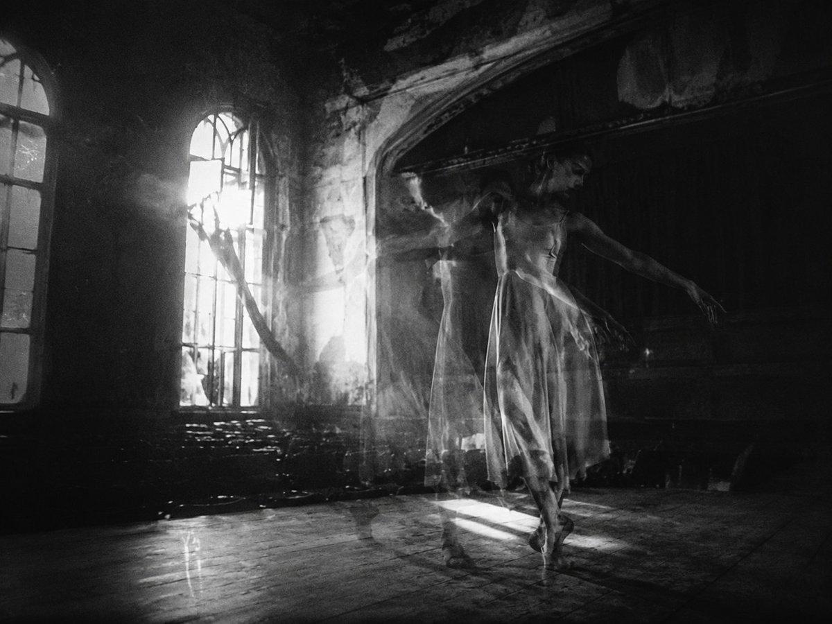 Ghostly Ballerina in Abandoned Theater - AI image template preview