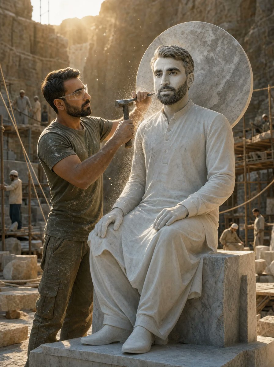 Sculptor Carving His Marble Double - AI image template preview