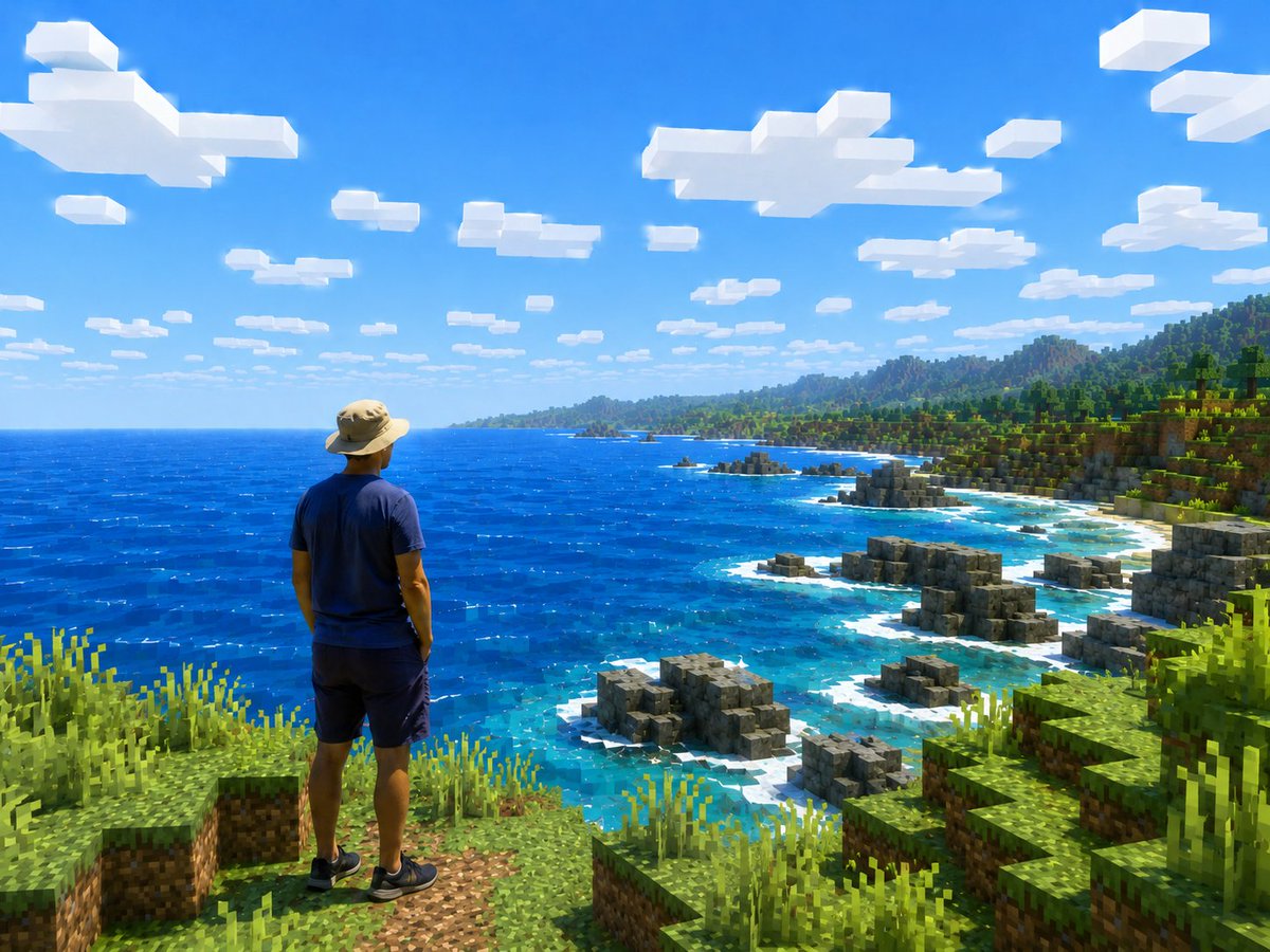 Real Person in Minecraft Coastal World - AI image template preview