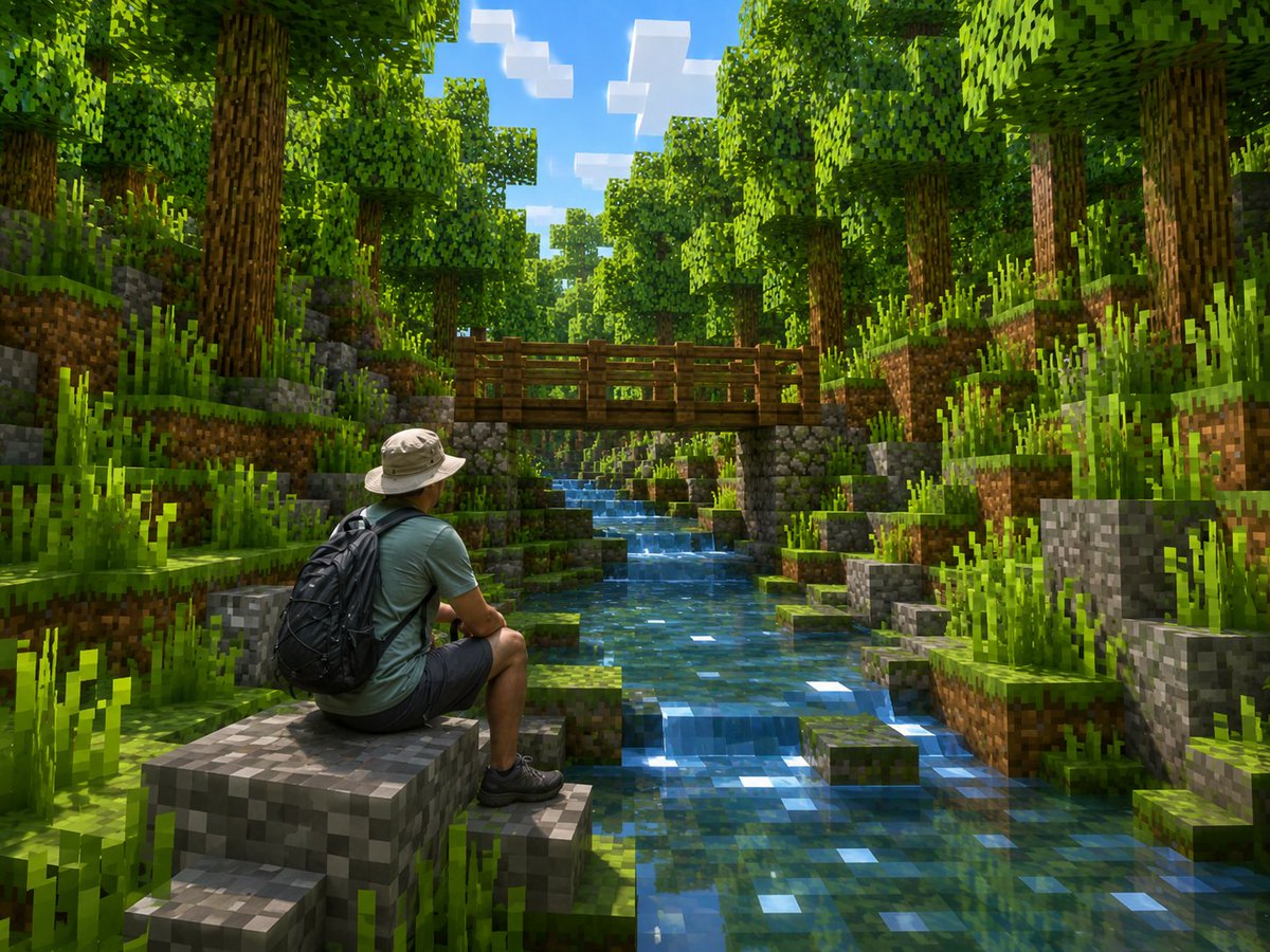 Real Hiker in Minecraft Forest - AI image template preview