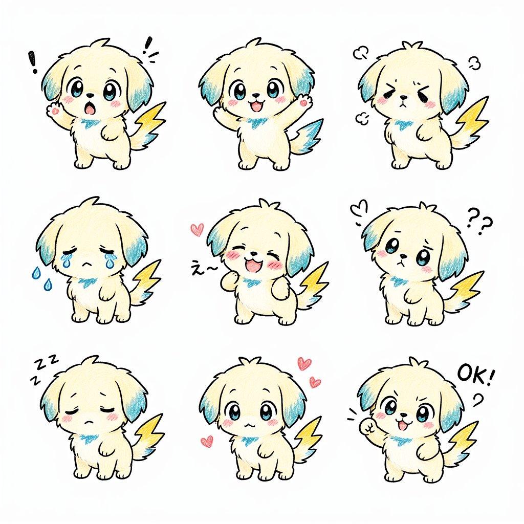 Kawaii Puppy Emotion Sticker Sheet - AI image template preview