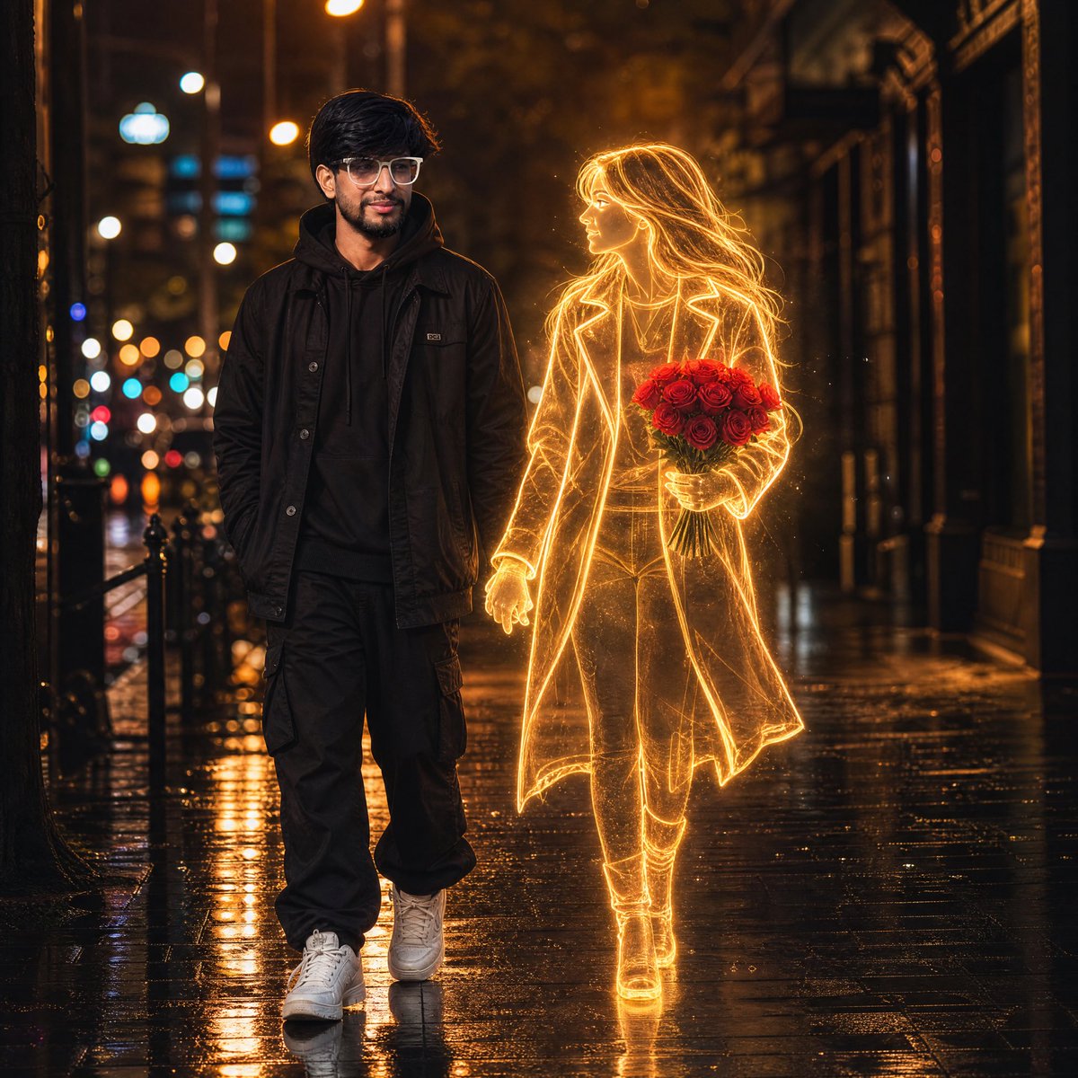 Glowing Hologram Night Scene - AI image template preview