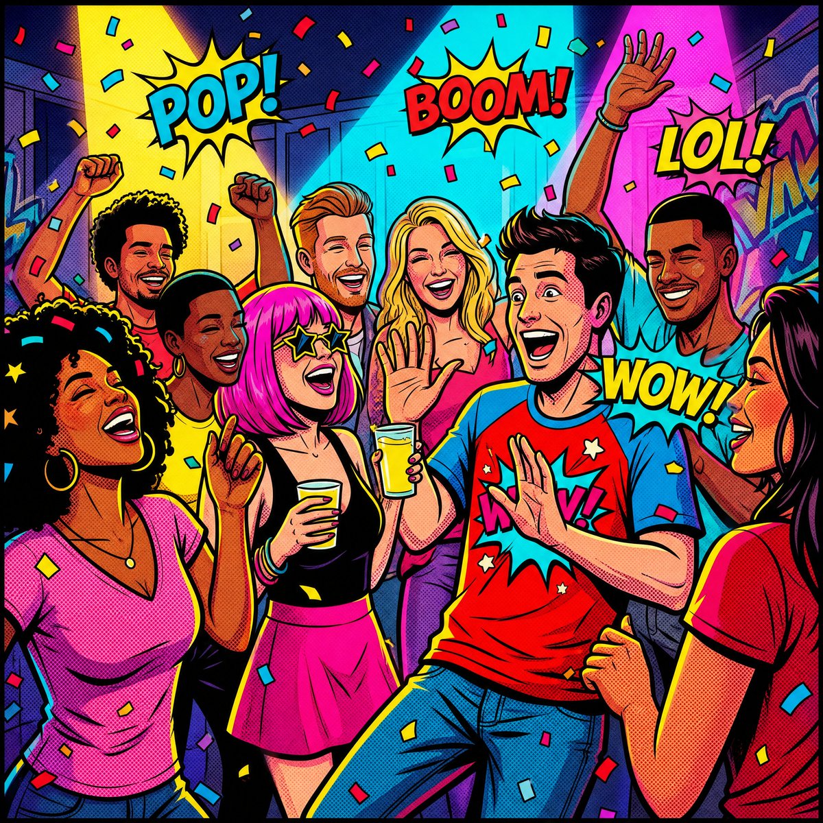 Vibrant Pop Art Party Scene - AI image template preview