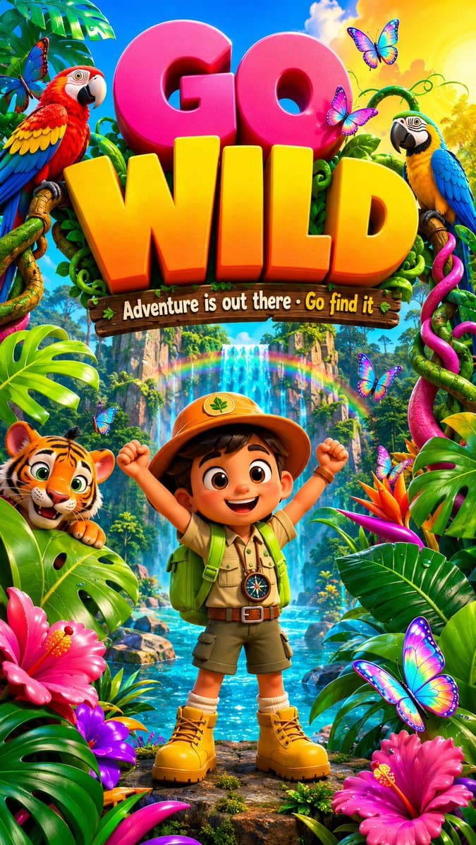 3D Jungle Adventure Poster - AI image template preview