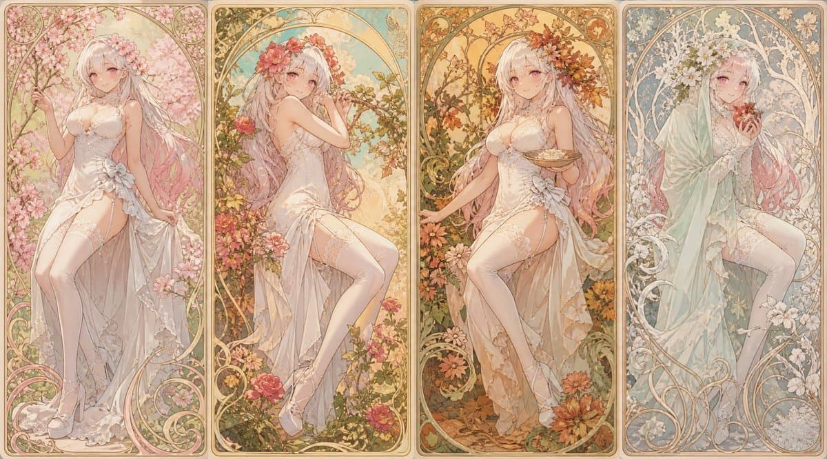 Mucha Style Seasonal Art Nouveau - AI image template preview