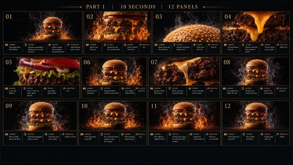Flaming Burger Storyboard - AI image template preview