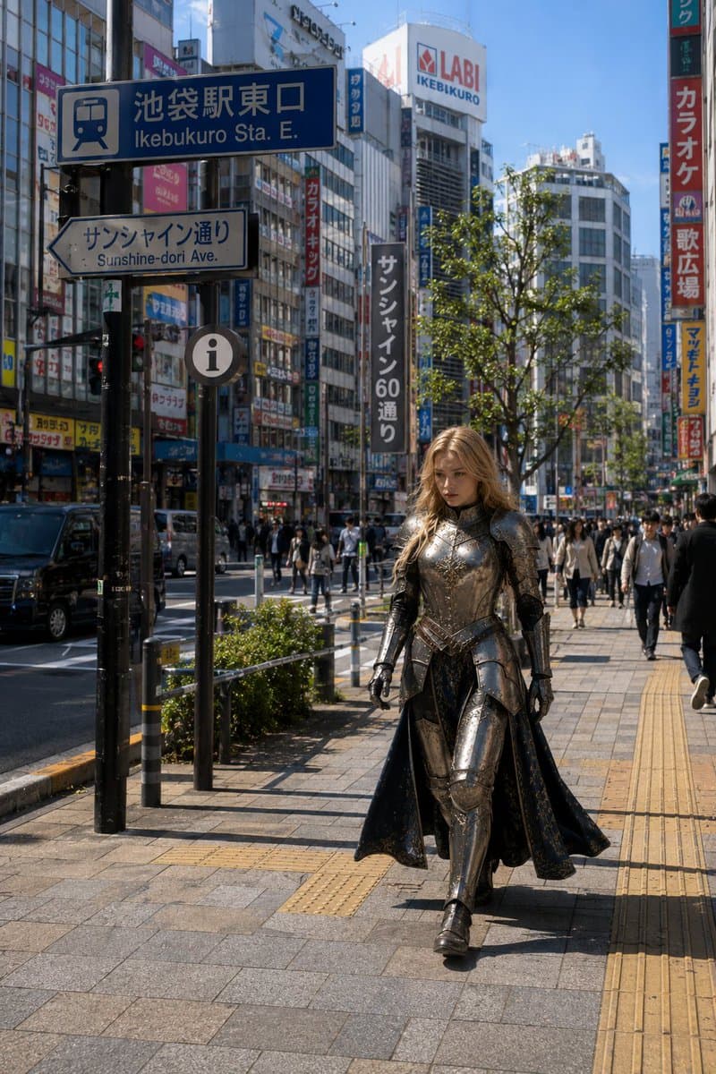 Armored Cosplayer in Ikebukuro - AI image template preview