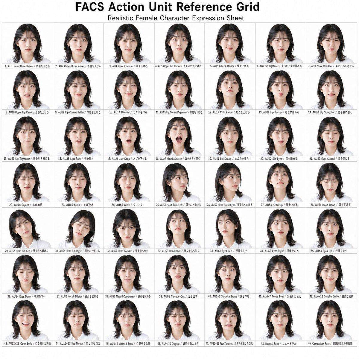 FACS Action Unit Reference Grid - AI image template preview