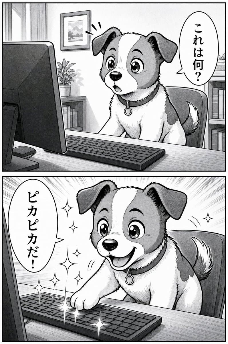 Two-Panel Puppy Keyboard Manga - AI image template preview