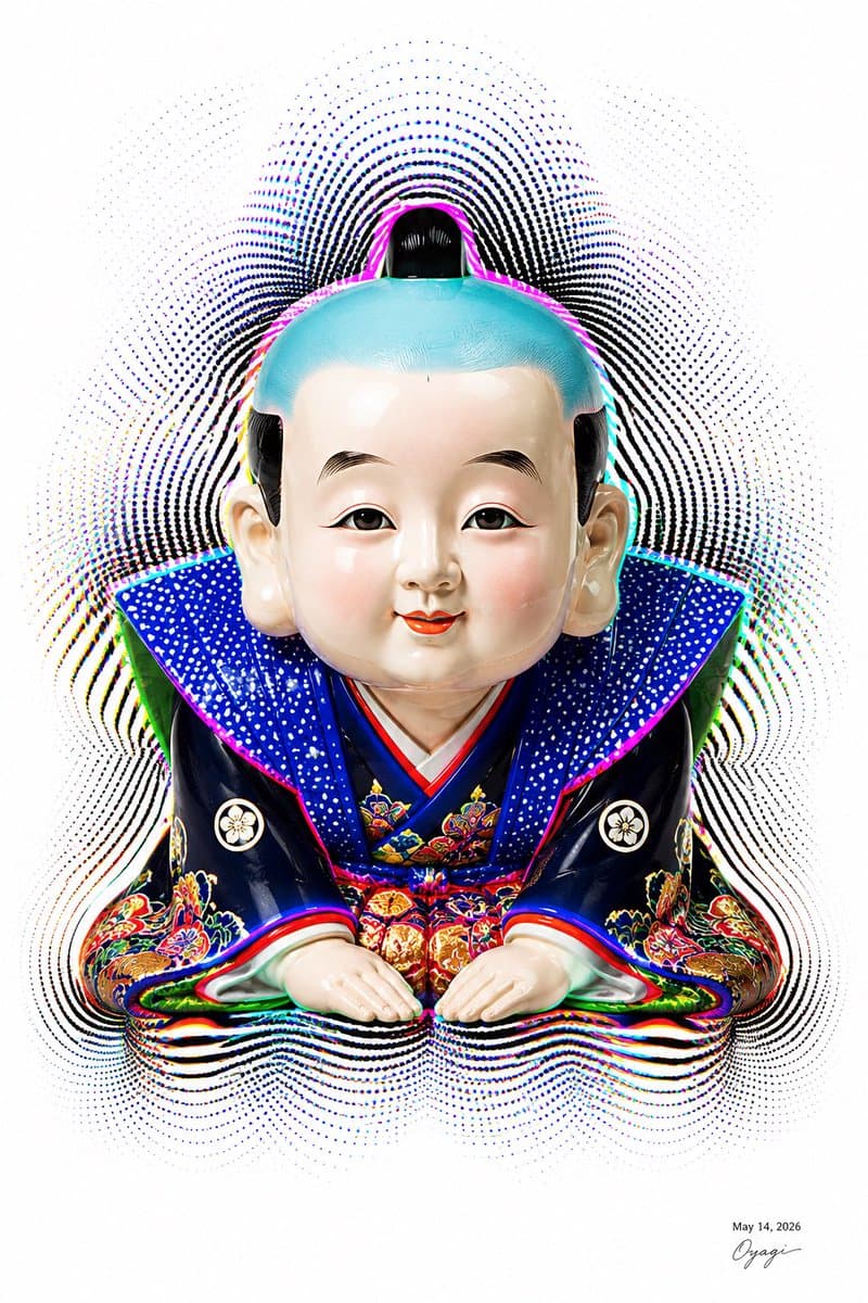 Censored Fukusuke Doll Halftone Art - AI image template preview