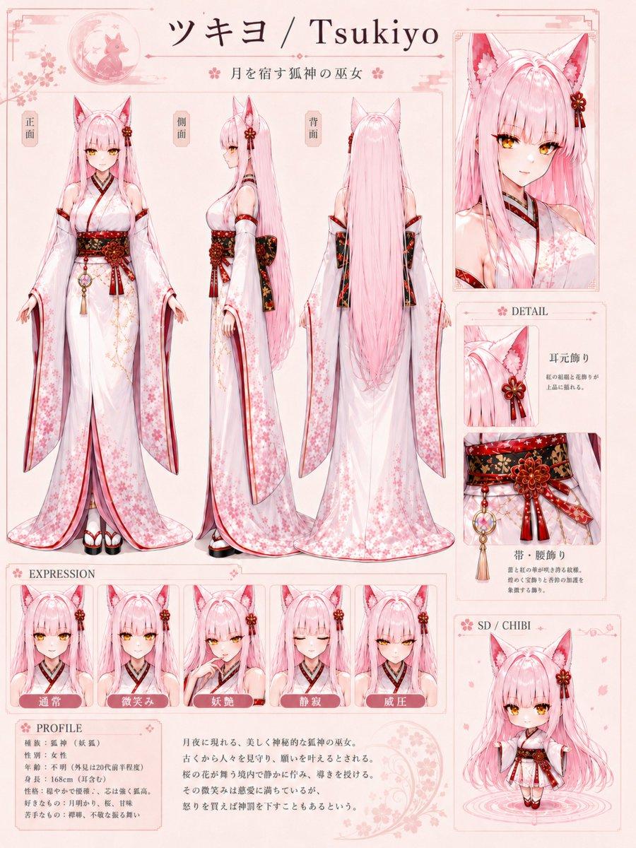Tsukiyo Fox Shrine Maiden Reference Sheet - AI image template preview
