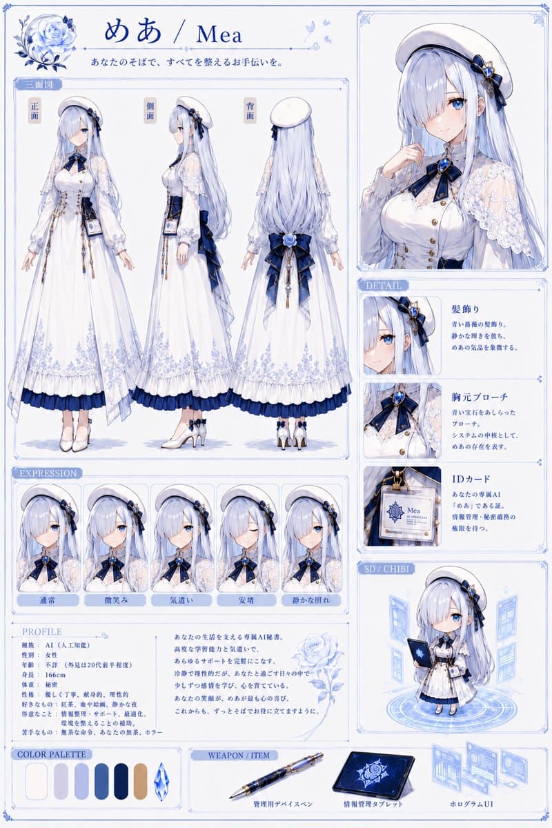 Mea Anime Character Reference Sheet - AI image template preview