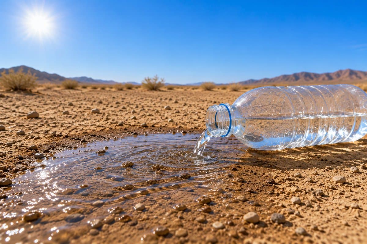 Water Bottle Spilling in Desert - AI image template preview