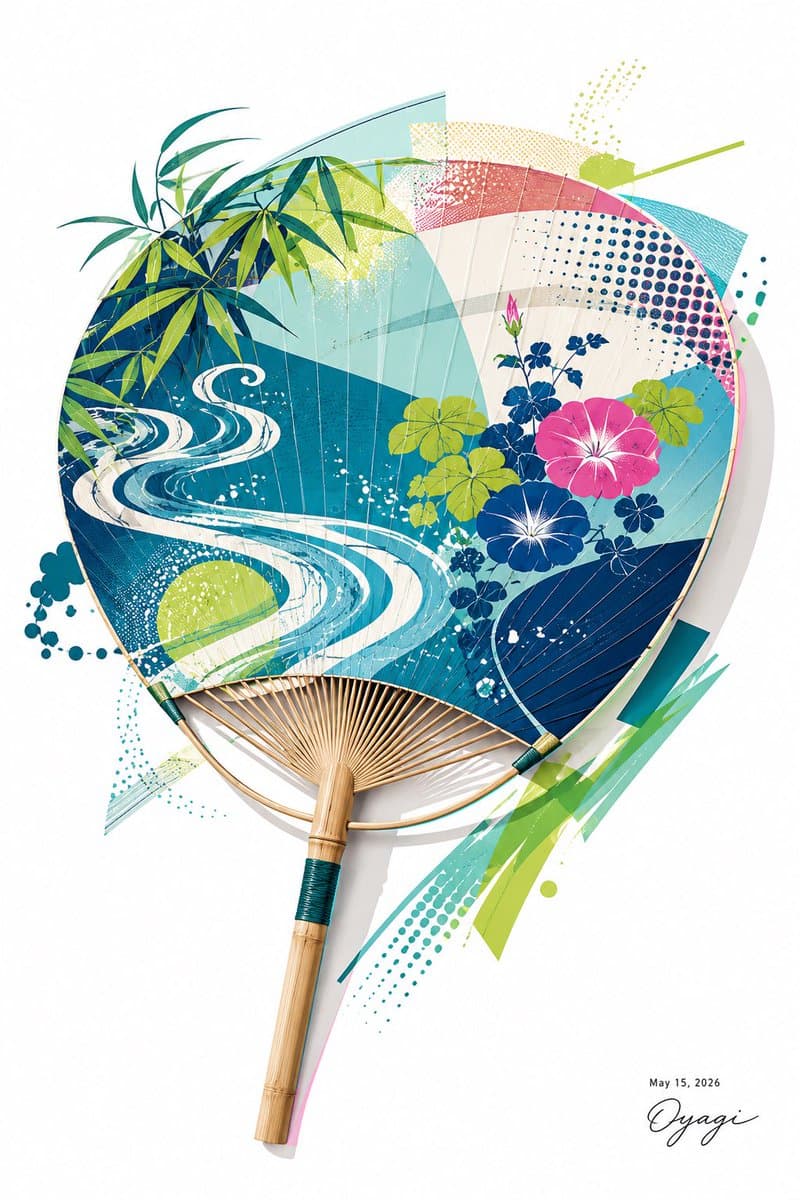 Stylish Japanese Summer Fan Illustration - AI image template preview