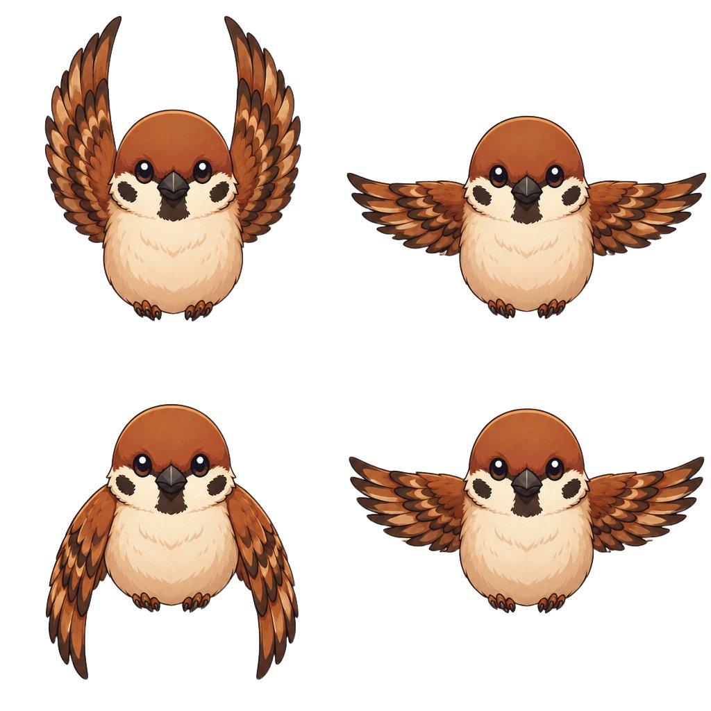 Chibi Sparrow Four-Pose Sheet - AI image template preview