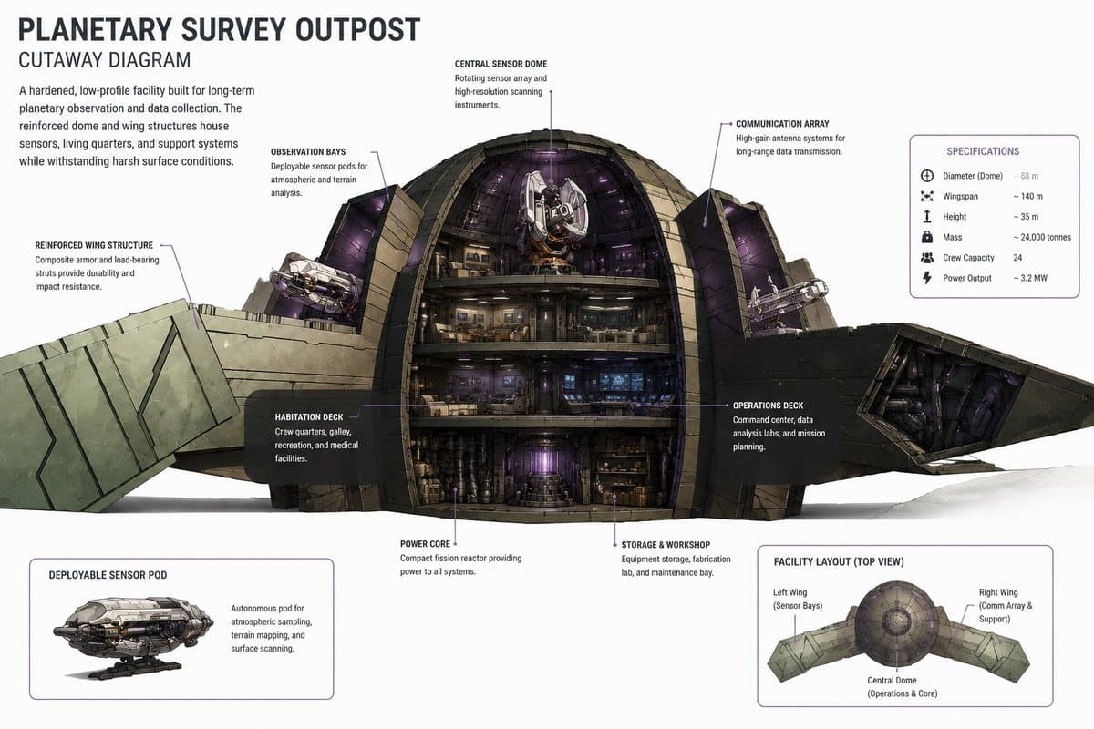 Planetary Survey Outpost Cutaway - AI image template preview