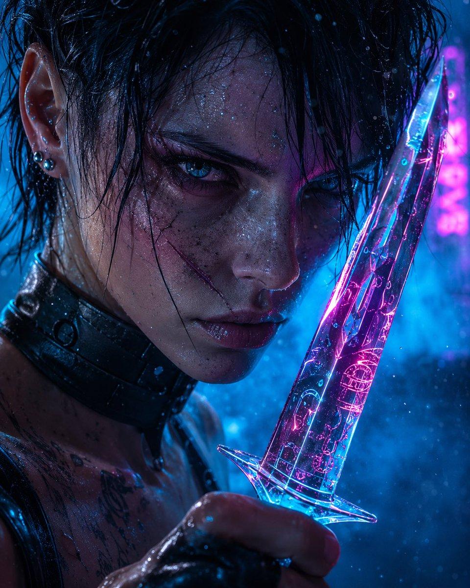 Cyberpunk Assassin With Neon Glass Dagger - AI image template preview