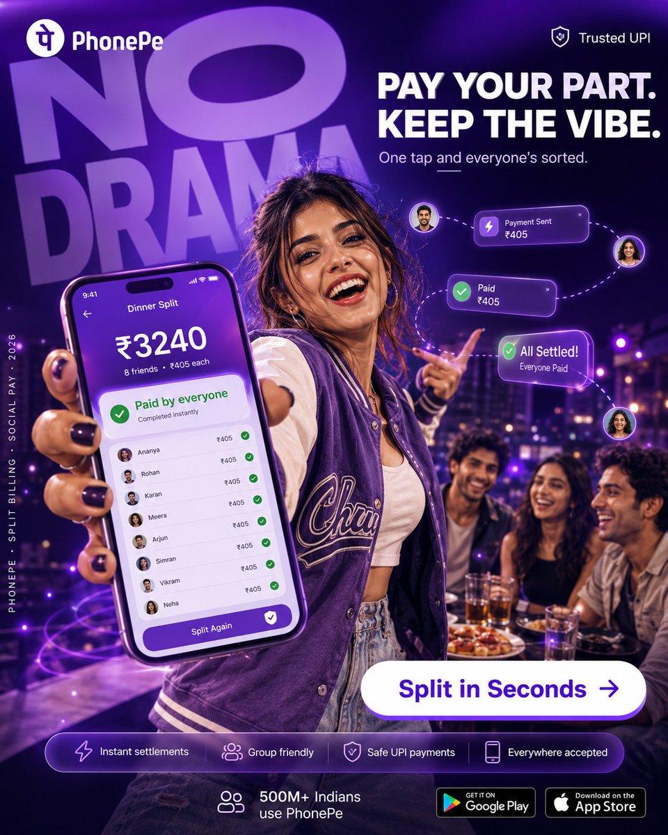 PhonePe Split Billing Party Ad - AI image template preview