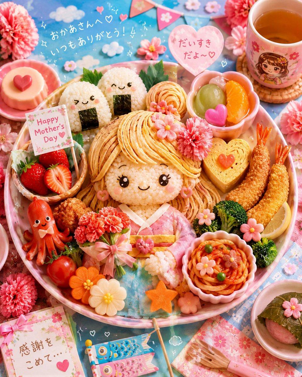 Kawaii Mother's Day Bento Food Art - AI image template preview
