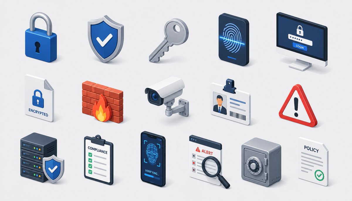 Isometric Security Icon Grid - AI image template preview