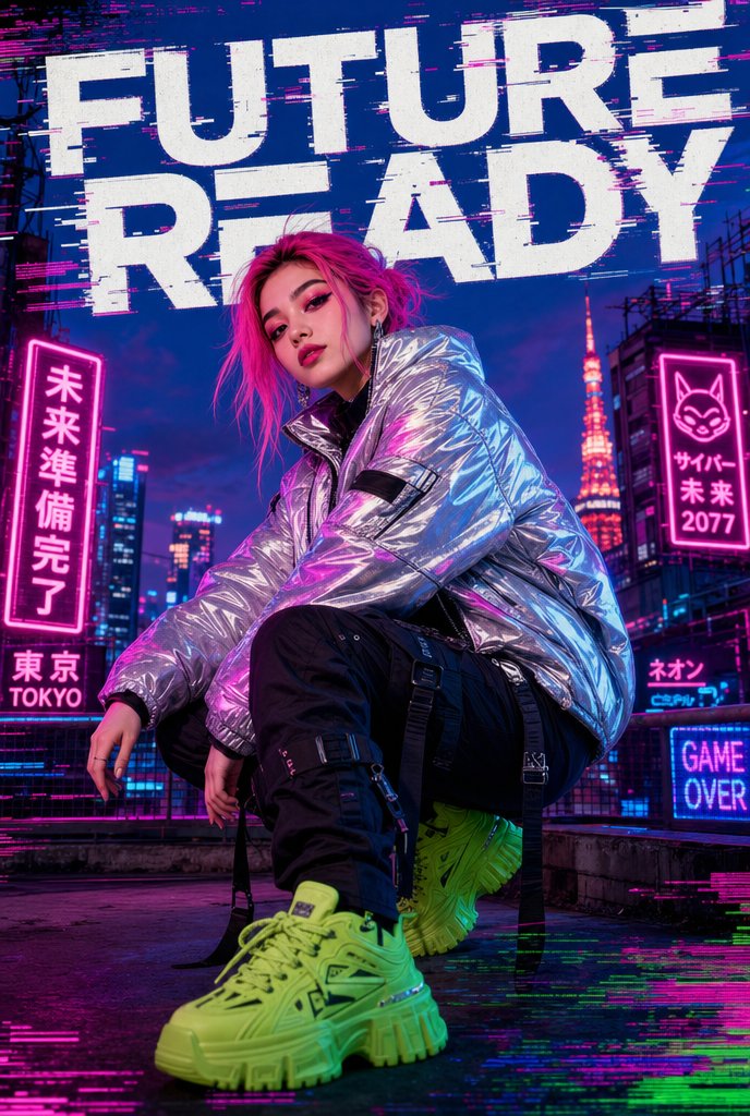 Cyberpunk Future Ready Fashion Poster - AI image template preview
