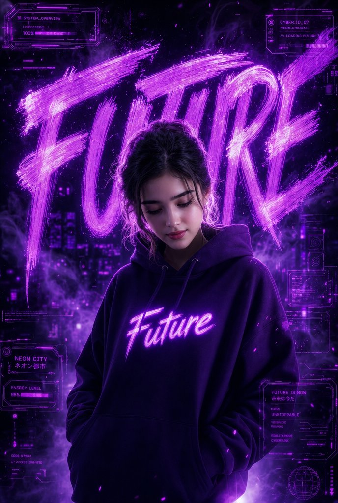 Neon Cyberpunk Future Hoodie Portrait - AI image template preview