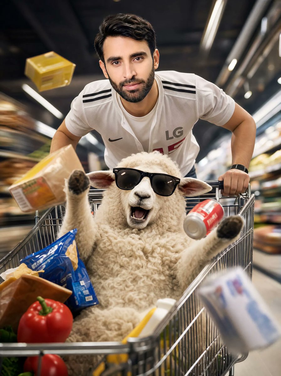 Man Racing Cart with Sheep - AI image template preview