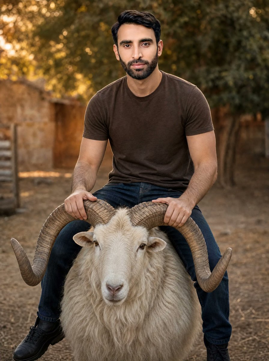 Man Riding a White Ram - AI image template preview