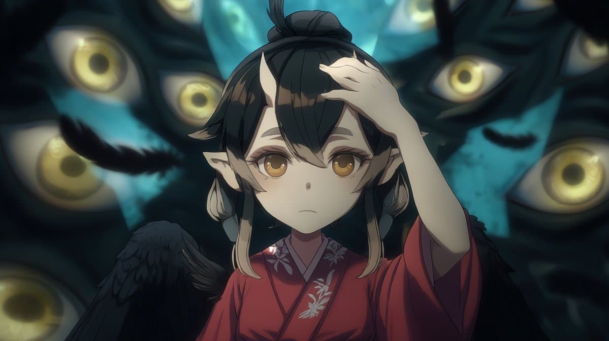 Censored Tengu Girl Among Eyes - AI image template preview