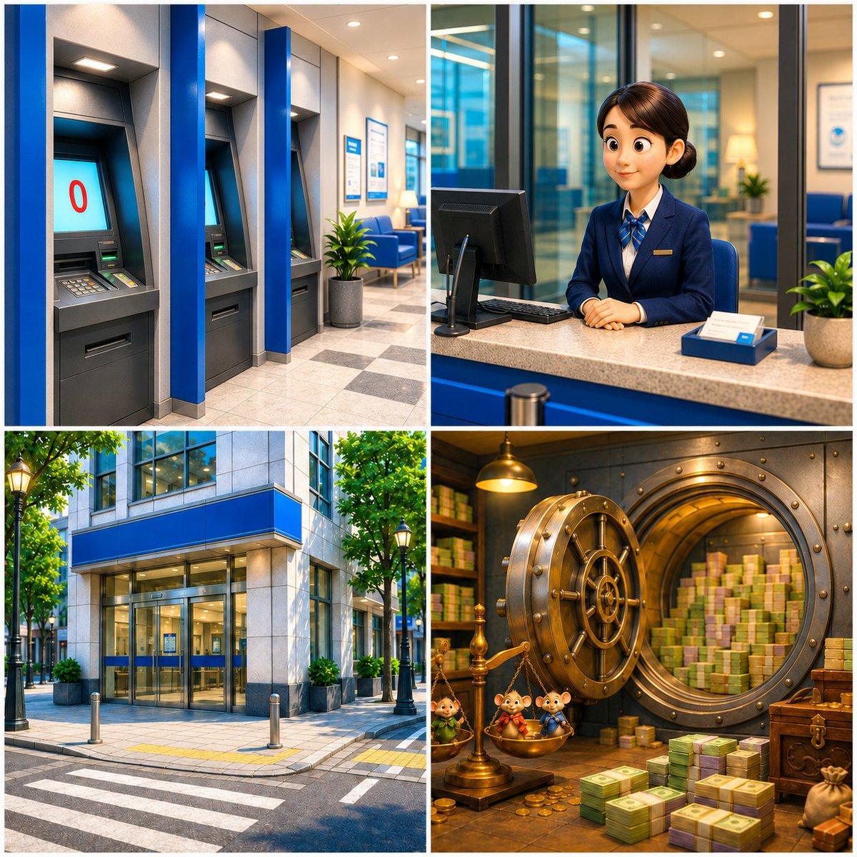 Four-Panel Bank World Storyboard - AI image template preview